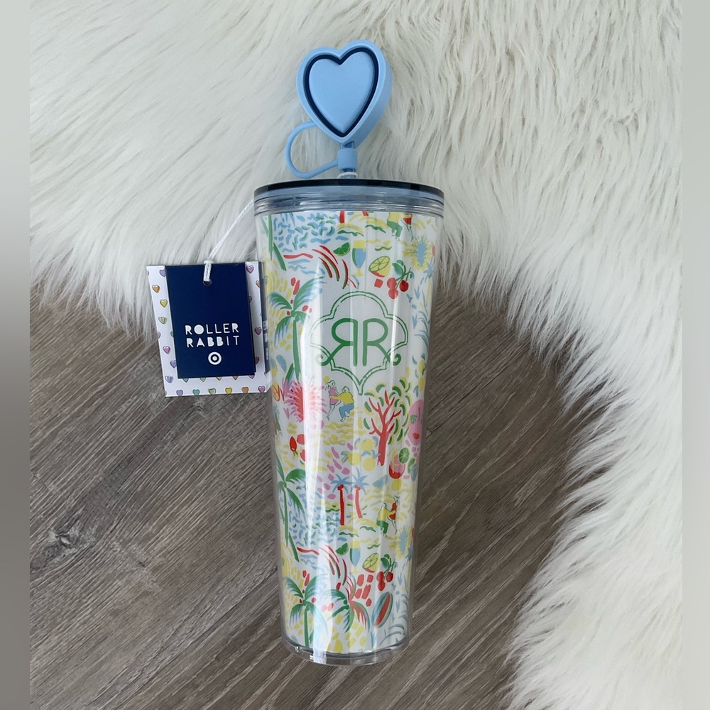💙💚Roller Rabbit x Target 24oz Vacation Tumbler w/ Heart Straw